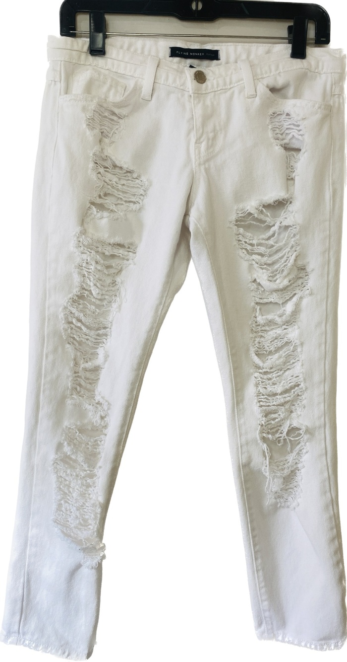 FLYING MONKEY Platinum Classic Skinny Fit White Jeans ~ Distressed ~ Size 25
